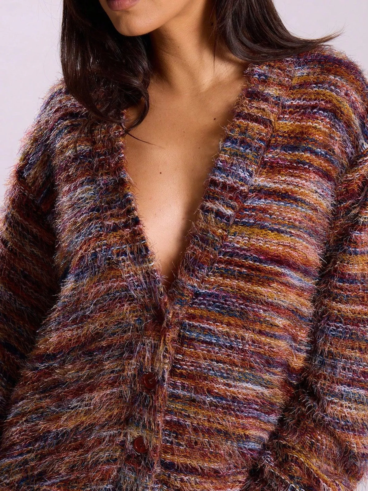 Chunky Knit V-neck Button-up Cardigan (2)