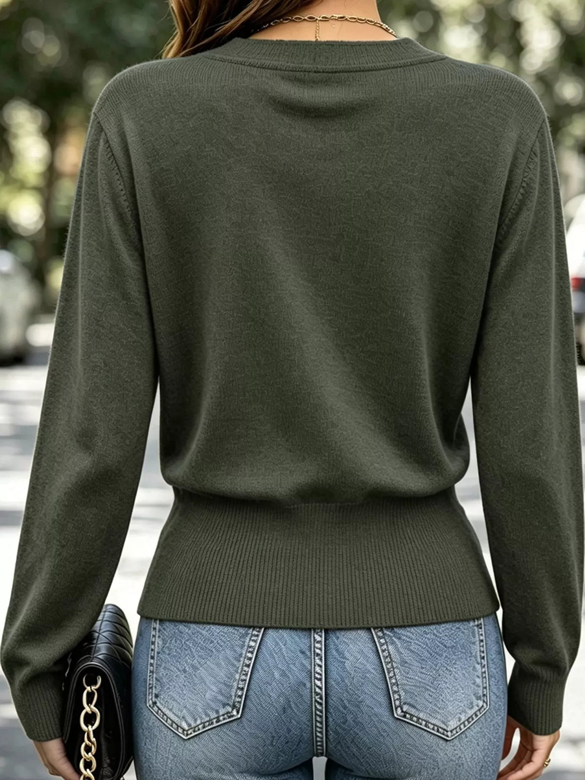 Surplice Elastic Waist Long Sleeve Knit Top (32)