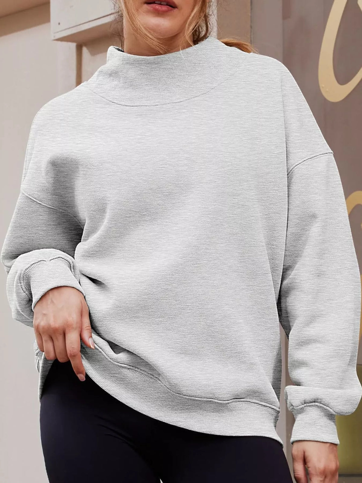 Oversized Mock Neck Long Sleeve Sweatshirt (2)