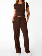 Round Neck Short Sleeve Tee Pants Set (14)