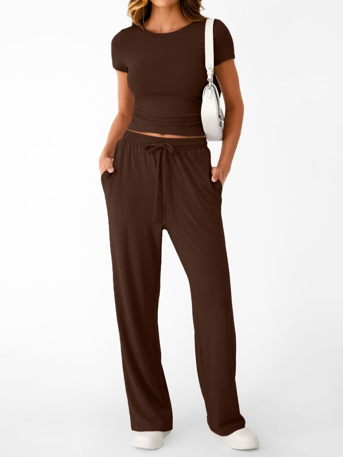 Round Neck Short Sleeve Tee Pants Set (14)