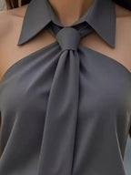 Halter Neck Sleeveless Top Tie-front Collar Detail (10)