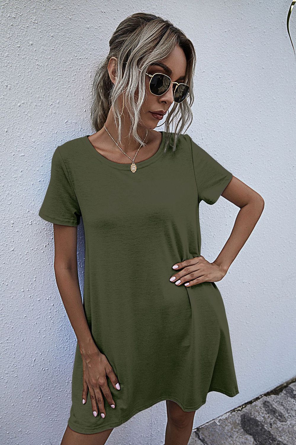 Round Neck Short Sleeve Mini Dress (6)