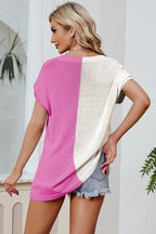 Block V-neck Short Sleeve Knit Top (15)
