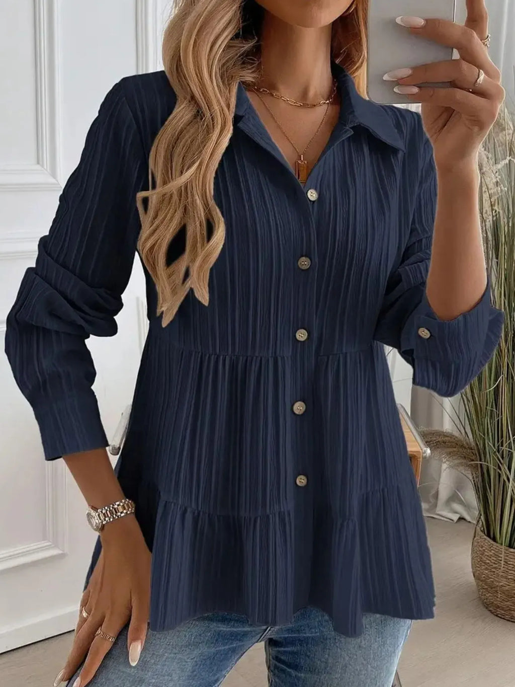 Striped Button-down Tiered Shirt (8)