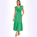 Indian-style Resort Chic Flounced V-neck Slimming Dress variant CJLY295891513MN|CJLY295891514NM|CJLY295891515OL|CJLY295891516PK|CJLY295891517QJ|CJLY295891518RI