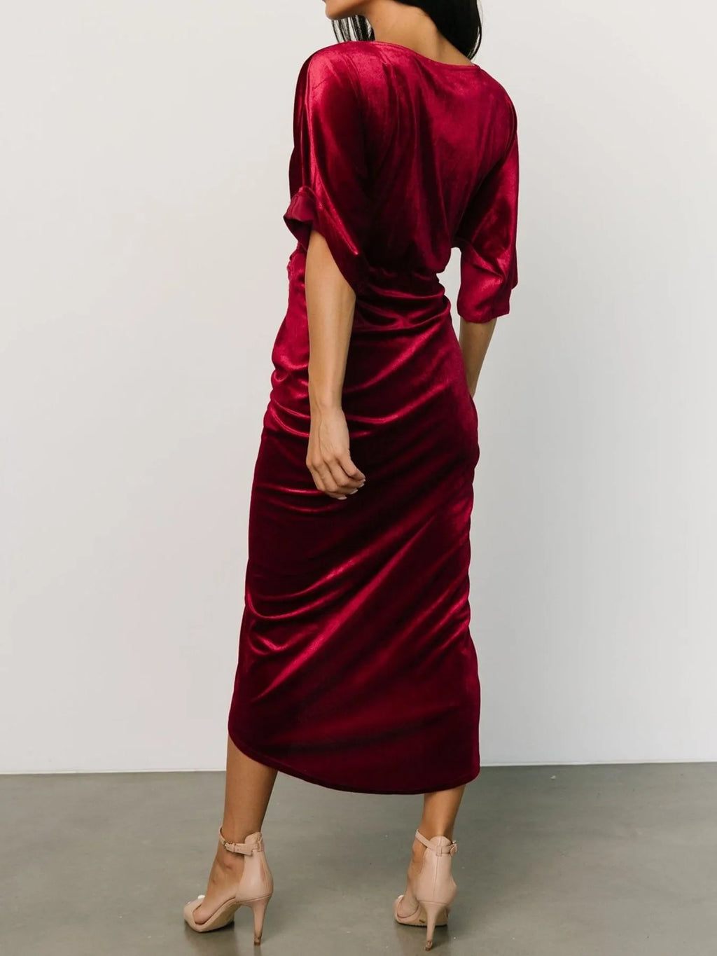 Ruched Surplice Half Sleeve Dress (4)