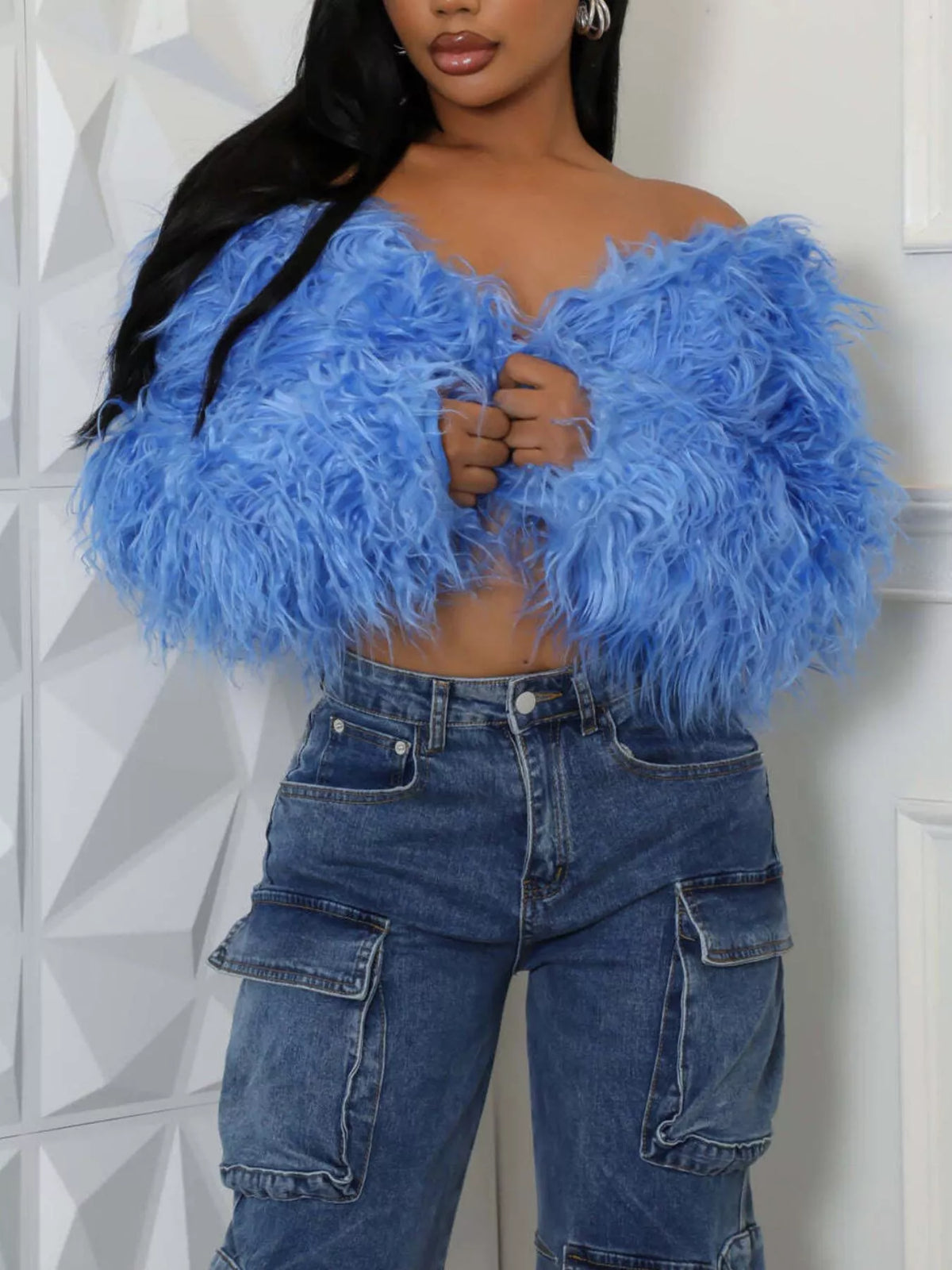 Faux Fur Open Front Cropped Outerwear (5)