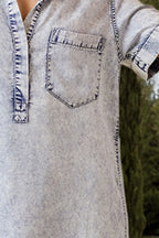 Pocketed Collared Neck Short Sleeve Denim Dress (9)