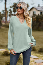 Notched Neck Raglan Sleeve Blouse (11)