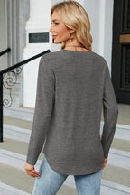 Decorative Button Round Neck T-shirt (18)