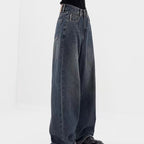 Retro Dark Blue Wide Leg Jeans Baggy Straight Trousers photo 18
