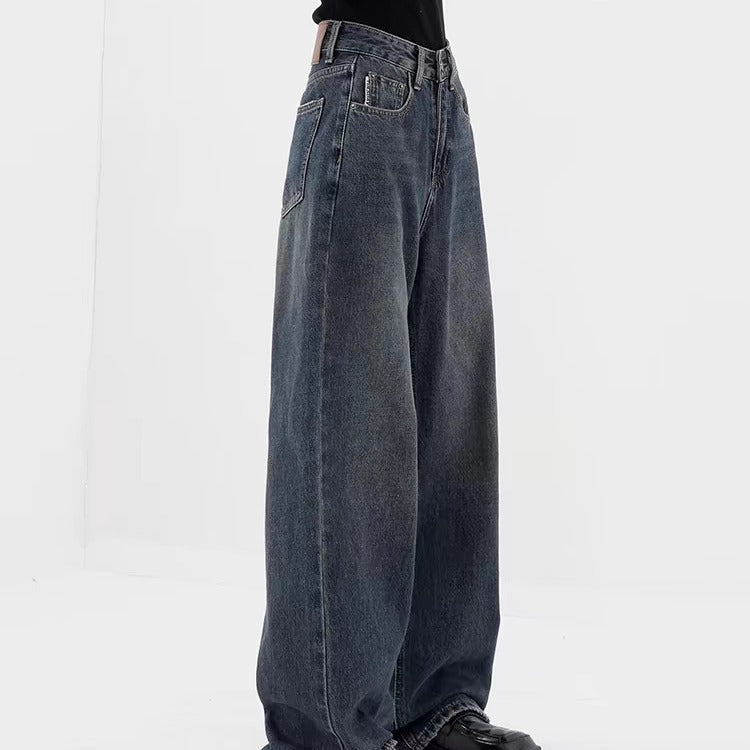 Retro Dark Blue Wide Leg Jeans Baggy Straight Trousers photo 18