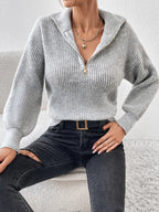 Half Zip Dropped Shoulder Sweater (4)
