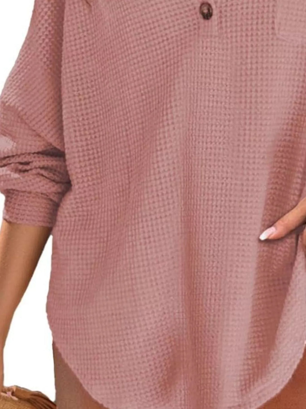 Casual Waffle Knit Button Detail Blouse (27)
