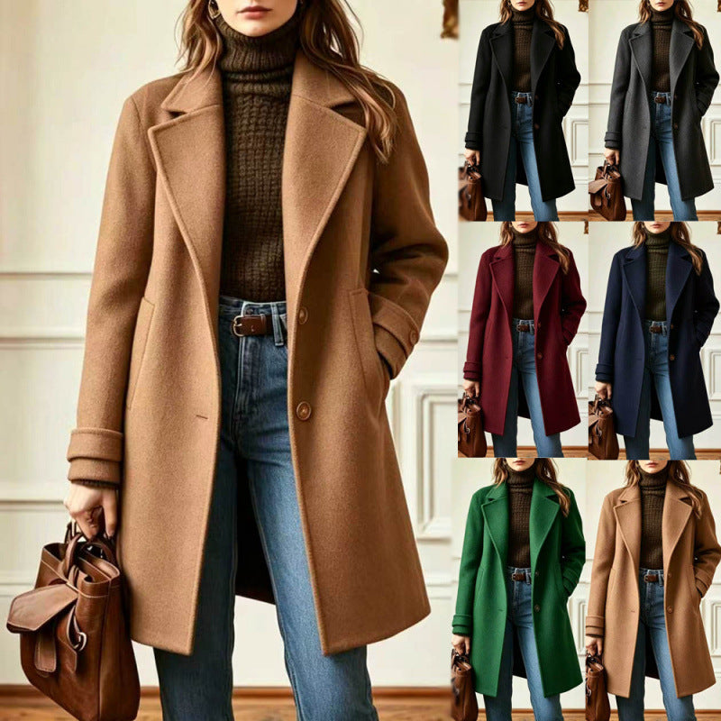 2026 Autumn Winter Retro Casual Mid-length Lapel Coat Woolen photo 1