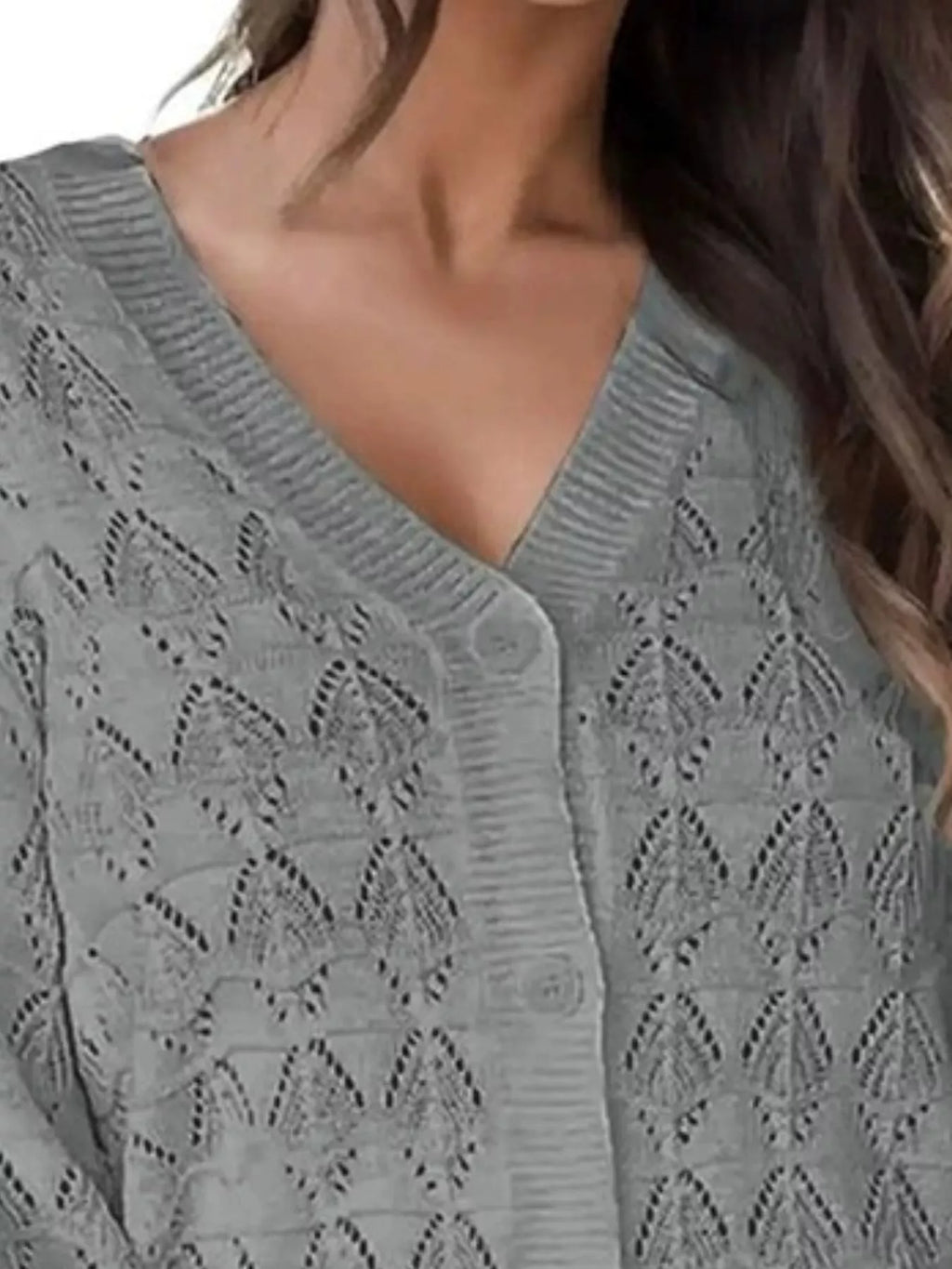 Chic V-neck Openwork Button-down Knit Cardigan (2)