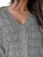 Chic V-neck Openwork Button-down Knit Cardigan (2)