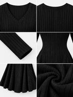 V-neck Ribbed Knit A-line Dress (9)