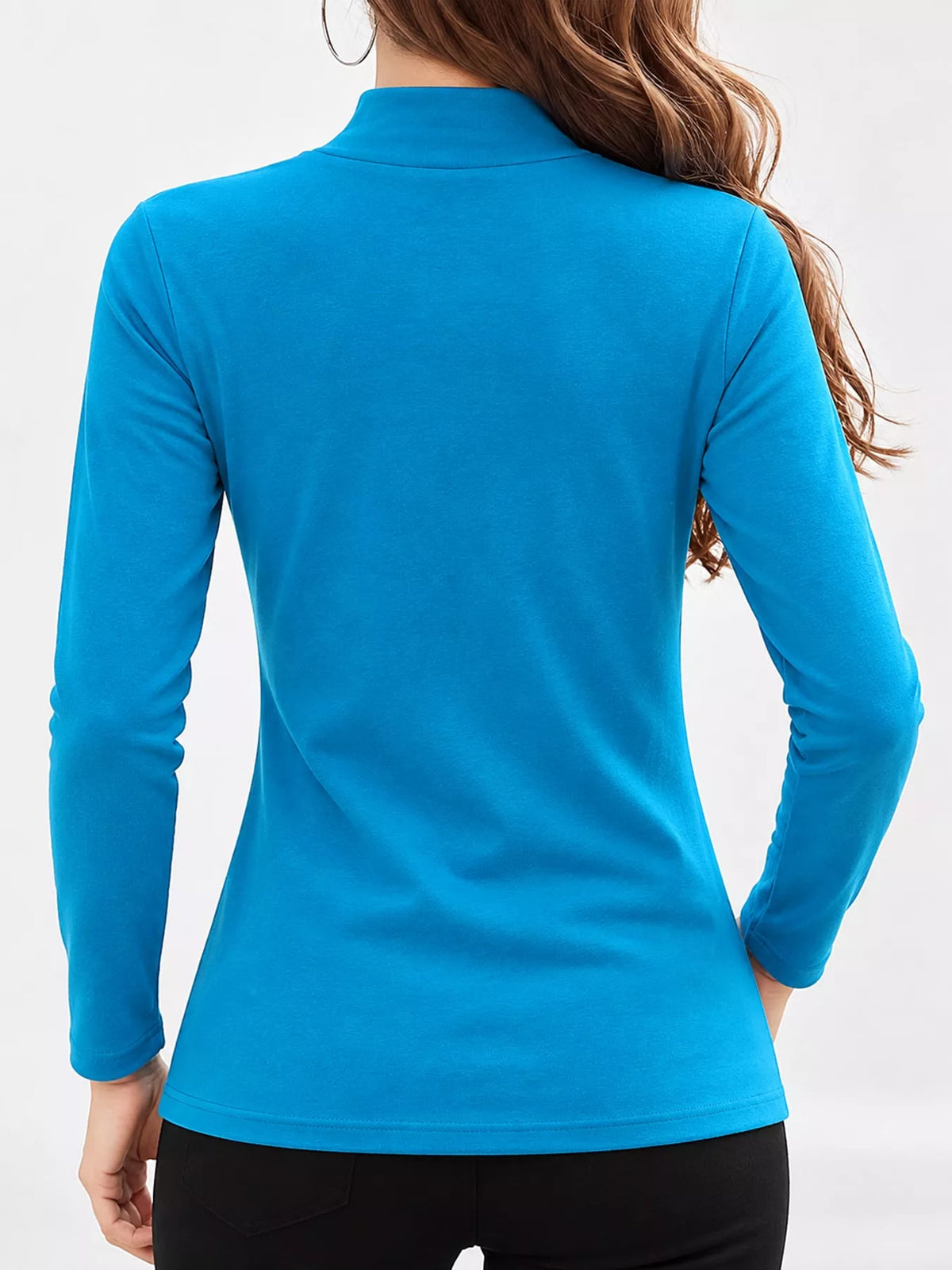 Full Size Slim-fit Mock Neck Long Sleeve Basic T-shirt Plus (22)