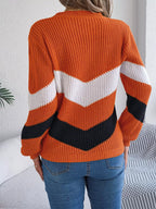 Chevron Stripe Block Round Neck Sweater (2)