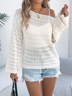 Openwork Boat Neck Long Sleeve Knit Cover Up (3)
