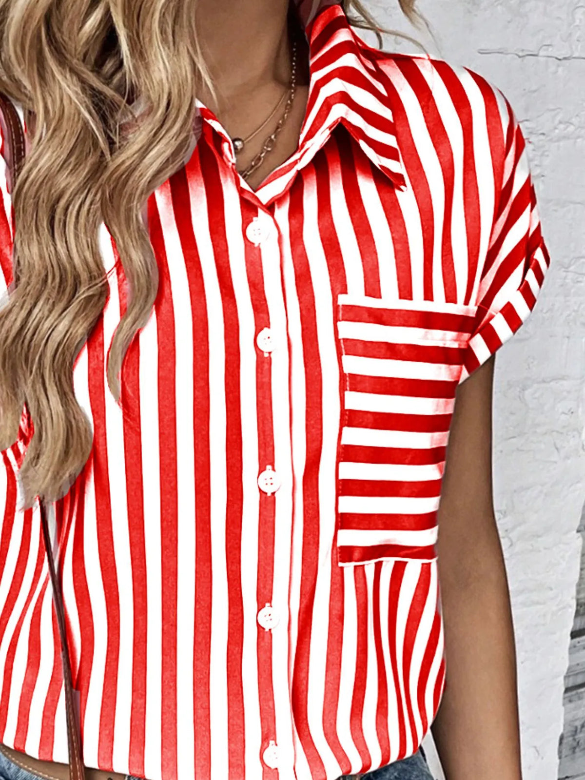 Striped Button-up Short Sleeve Shirt Pocket (5)