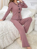 Contrast Bow Detail Top Pants Lounge Set (12)