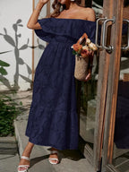 Ruched Off Shoulder Short Sleeve Midi Dress (6)