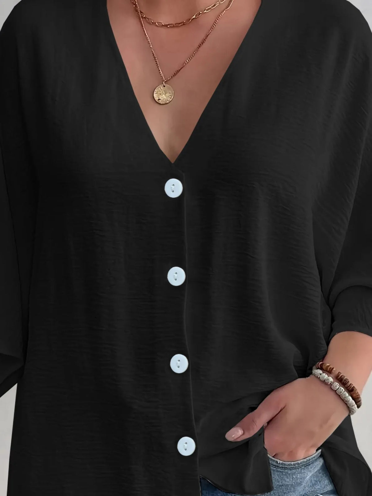 Full Size V-neck Button Down Shirt Plus (3)