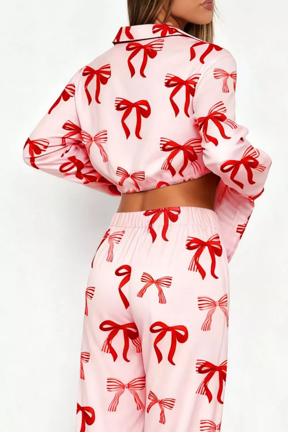 Bow Print Top Wide Leg Pants Lounge Set (8)