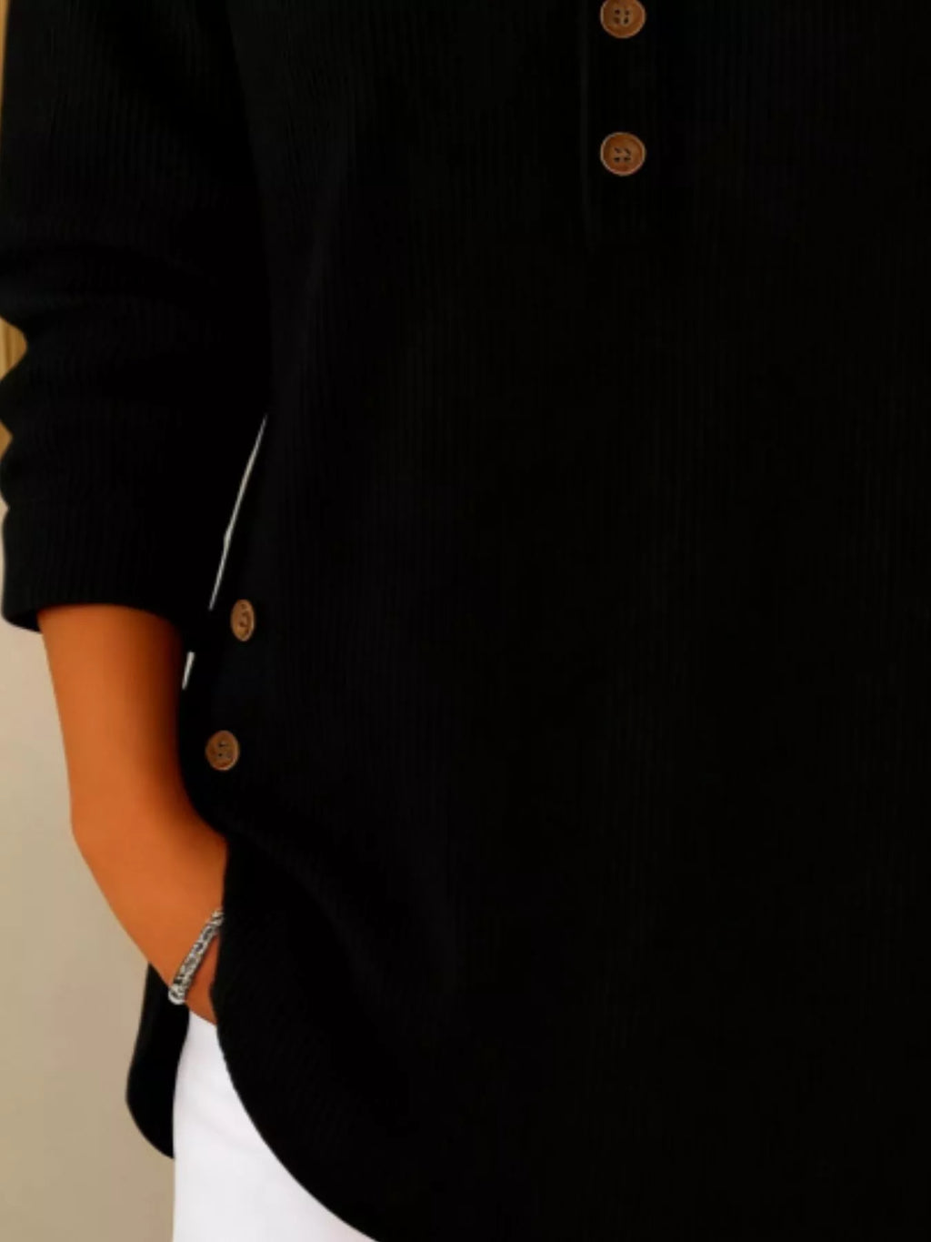 Full Size Button Detail Corduroy Top Plus (12)