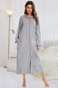Zip Front Hooded Night Dress Pockets