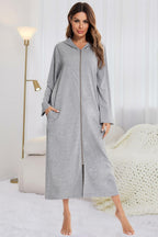 Zip Front Hooded Night Dress Pockets