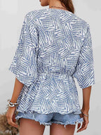 Printed V-neck Dolman Sleeve Blouse (12)