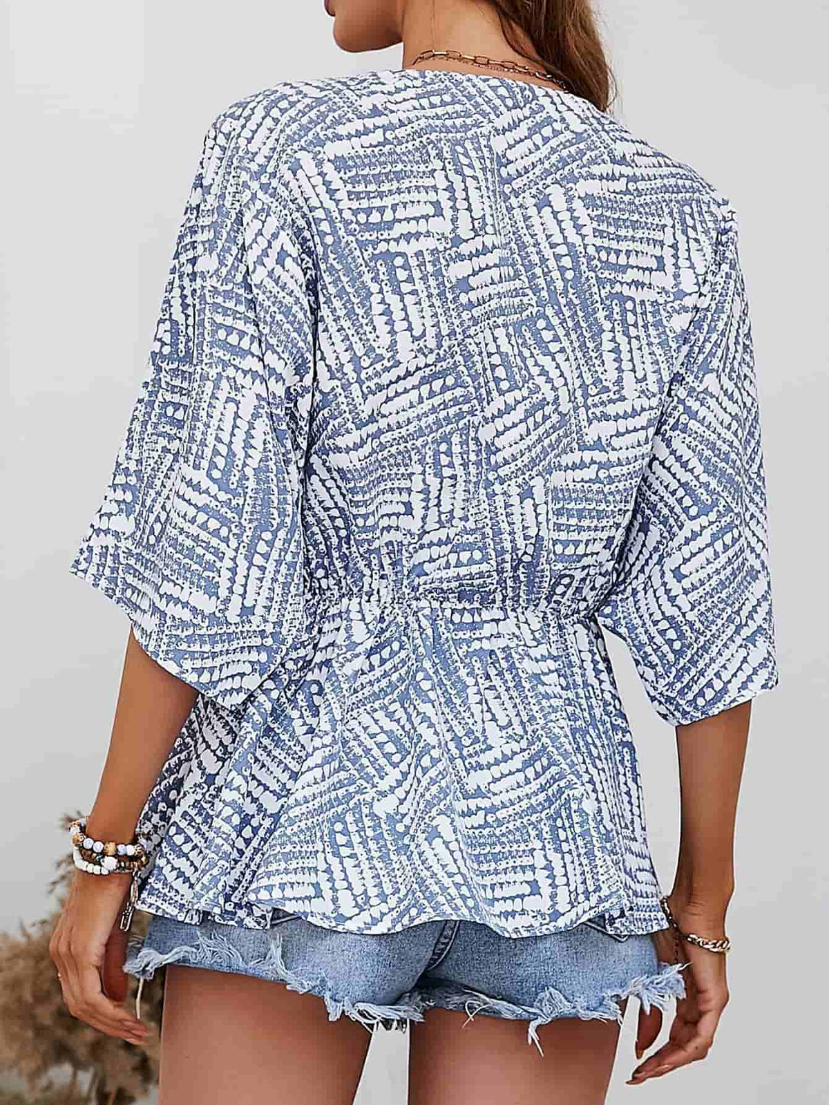 Printed V-neck Dolman Sleeve Blouse (12)