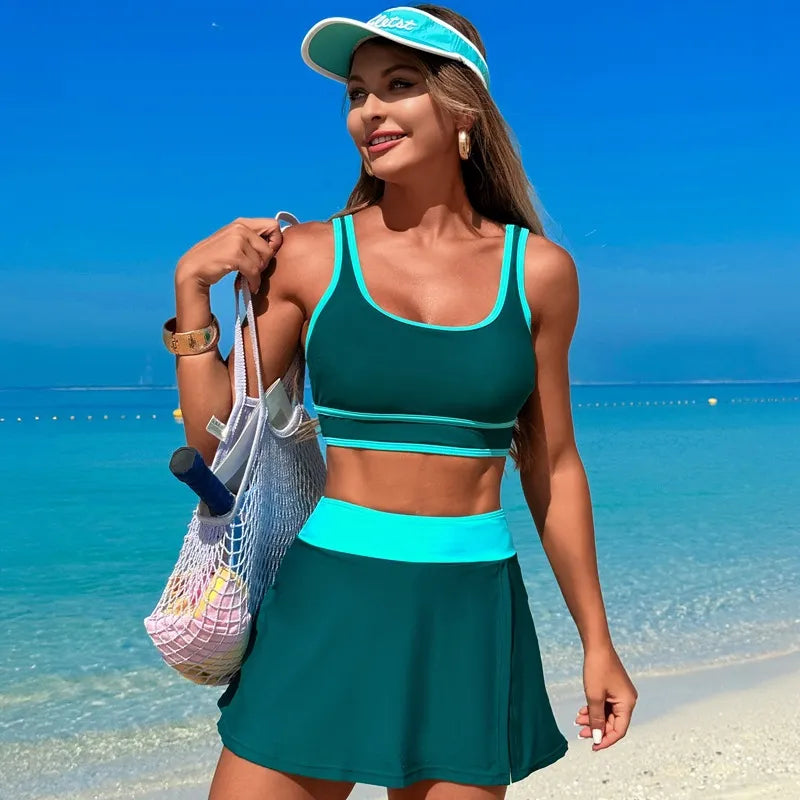 Scoop Neck Top Skort Swim Set (32)
