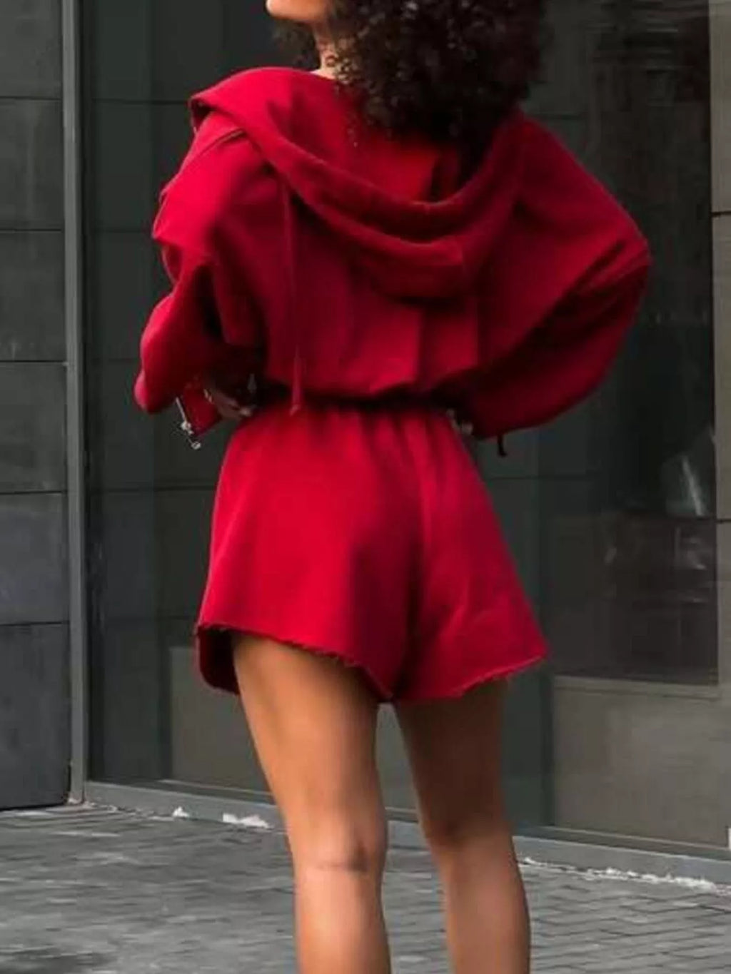 Zip Up Long Sleeve Outerwear Shorts Set (21)