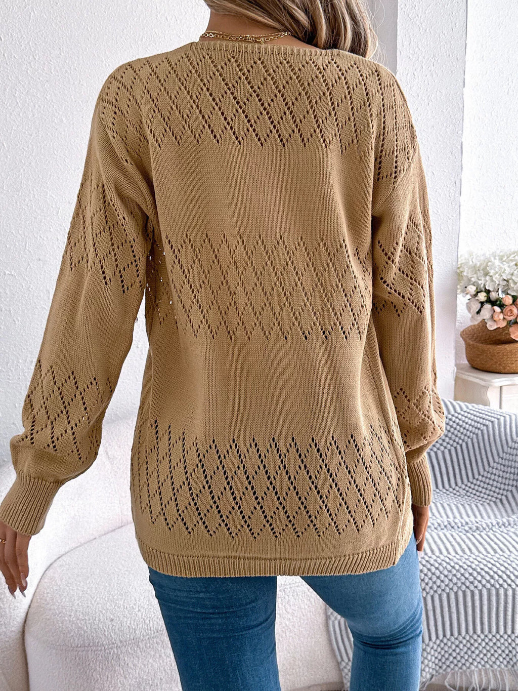 Openwork Open Front Long Sleeve Cardigan (2)