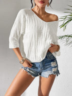 V-neck Three-quarter Sleeve Knit Top (3)