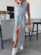 Button Front Sleeveless Denim Dress (12)