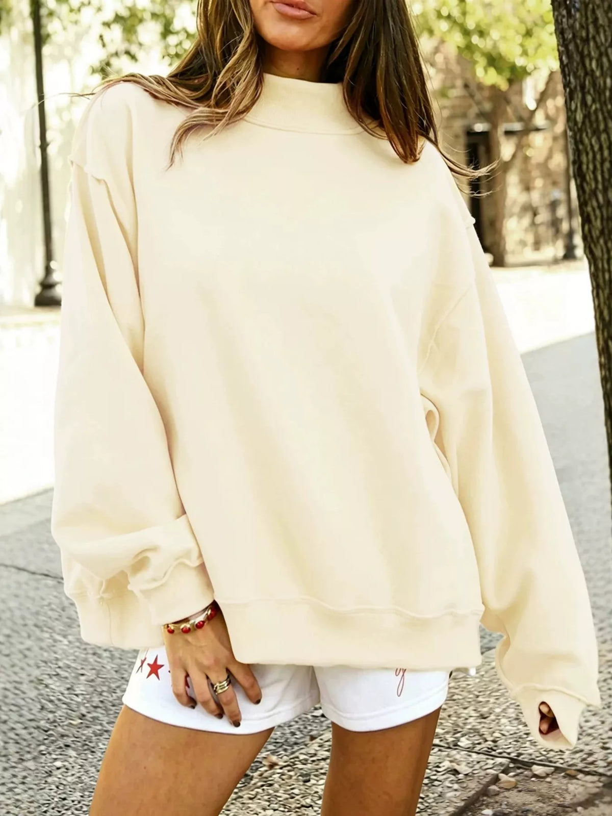 Mock Neck Dropped Shoulder Sweatshirt (18)