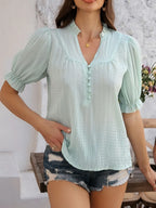 Frill Notched Short Sleeve Blouse (13)
