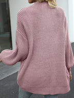 Chunky Knit Open Front Cardigan Lantern Sleeves (3)