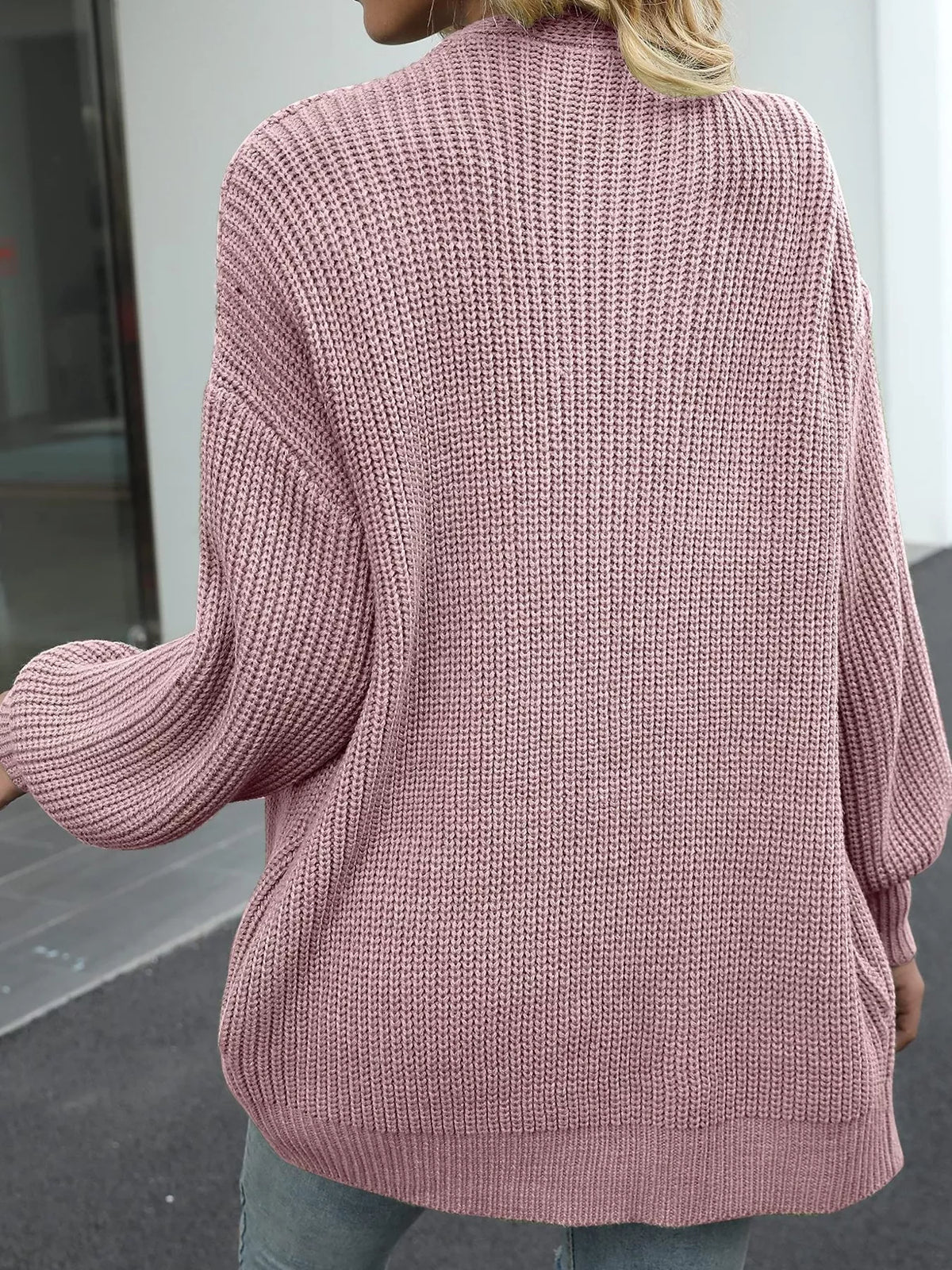 Chunky Knit Open Front Cardigan Lantern Sleeves (3)