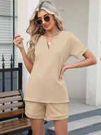 Solid Color Short Sleeve Top Shorts Two-piece Set (7)