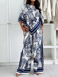 Asymmetrical Printed Top Wide-leg Pants Set
