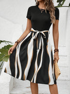 Striped Short Sleeve Tie Waist Dress (14)