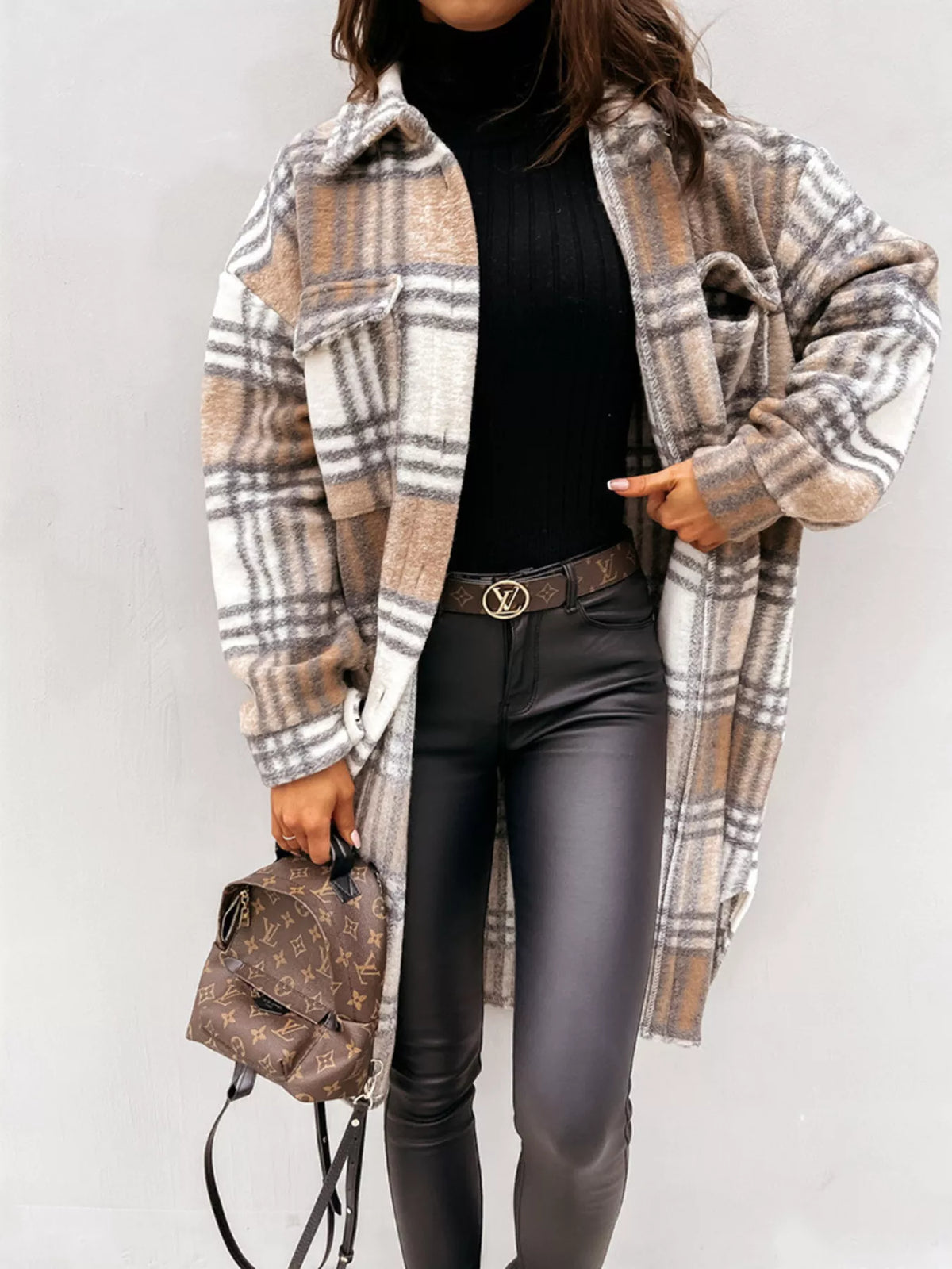 Longline Plaid Button Up Coat (17)
