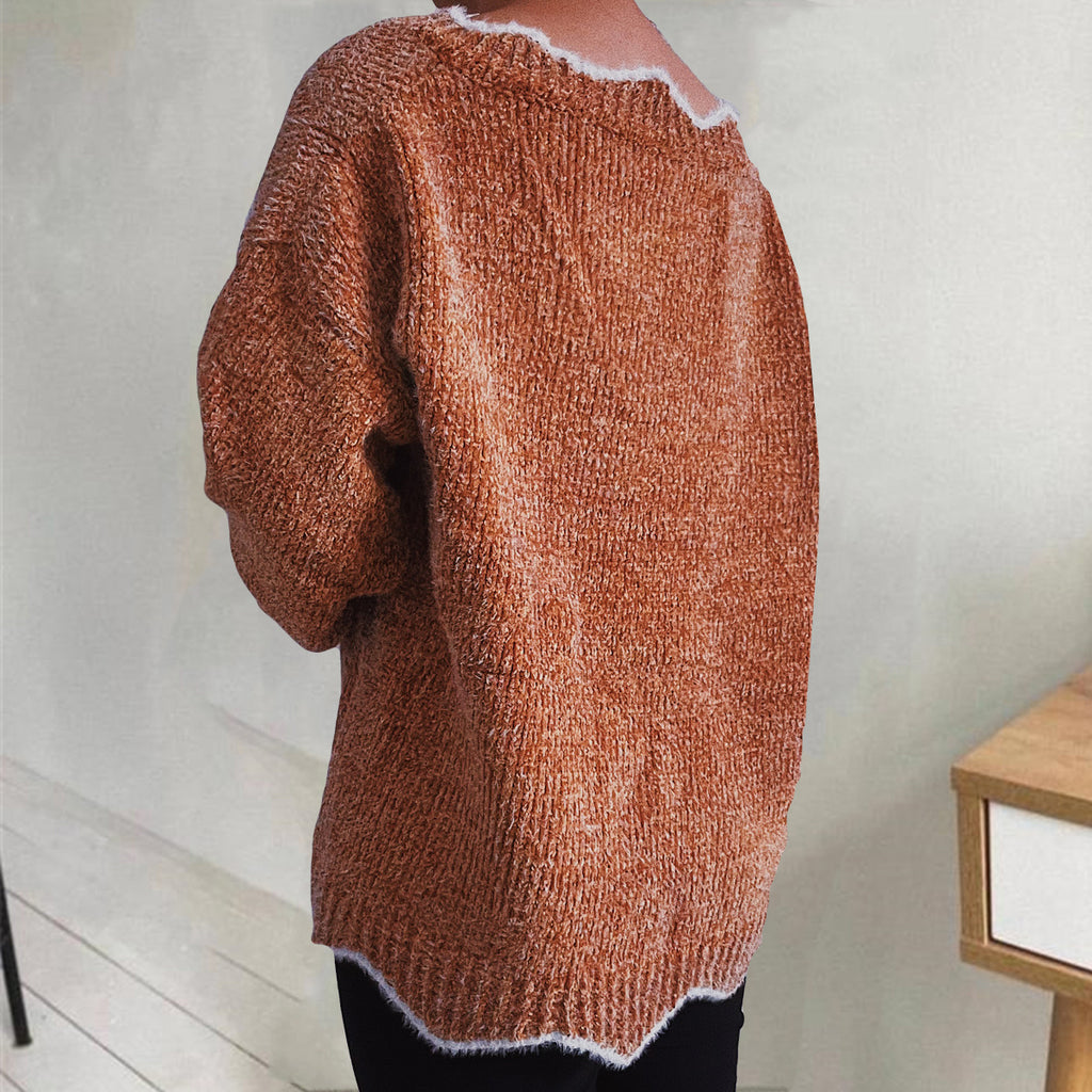 V-neck Drop Shoulder Long Sleeve Sweater (2)